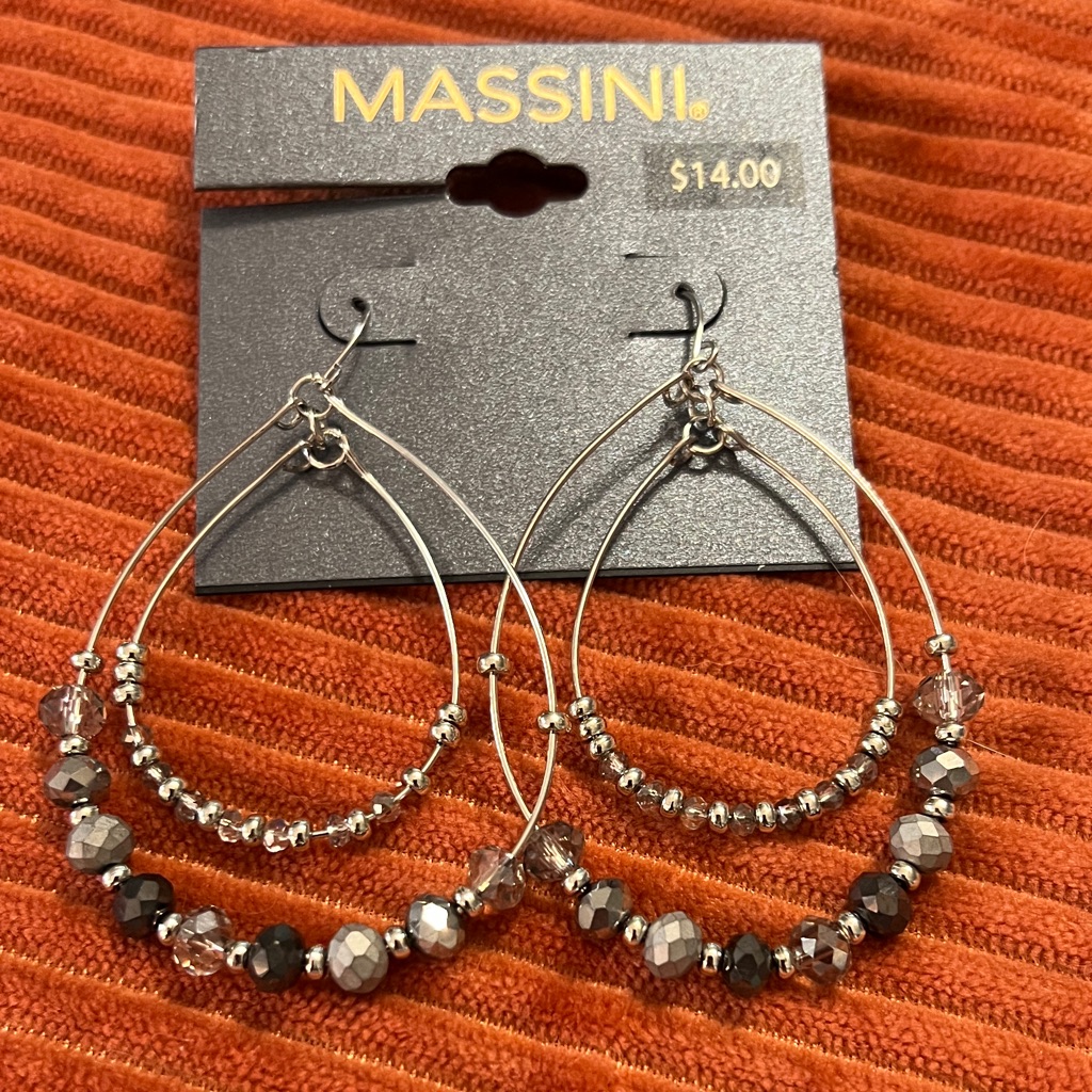 3/$18 Massini Silver And Black Hoop Earrings Lot 1081
